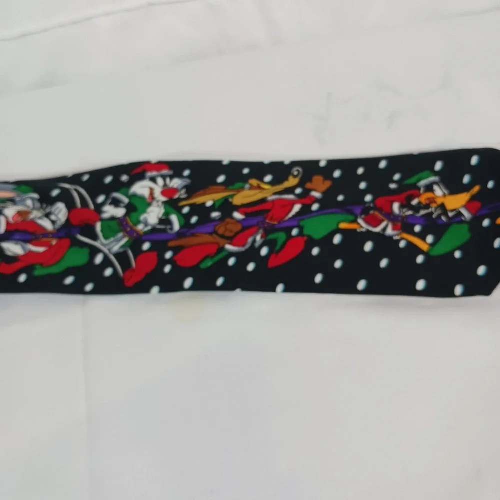 Looney Tunes Necktie Mens OS Black Excellent Vintage 1993 Christmas Taz Bugs
